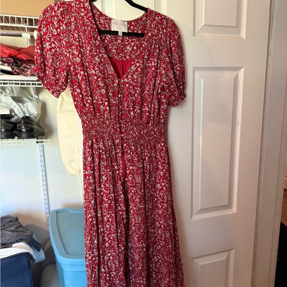 Hayden Elegant Red Floral Midi Dress